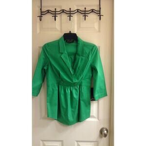 Essentials By A.B.S. Blouse, Women's size 4, Green Pullover Blazer Style Green